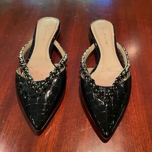 Anthropologie Guilhermina Embellished Snake Skin Flats